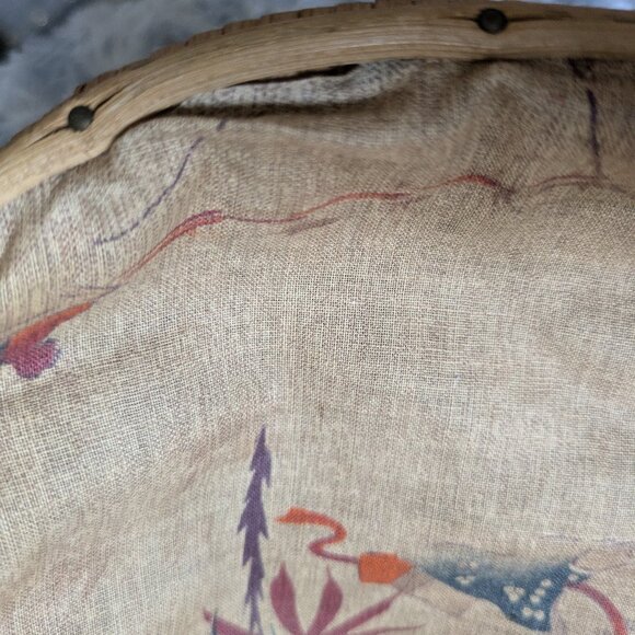 Vintage Woven Basket Purse Camel Fabric Sides with Wicker Handle and Detailing - Picture 5 of 11